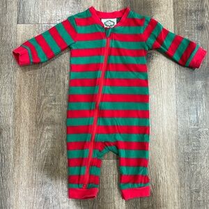 Cecil and Lou, 6M, red/green striped one piece w zipper top to bottom 👼
